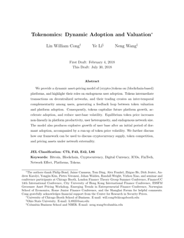 Tokenomics: Dynamic Adoption and Valuation∗
