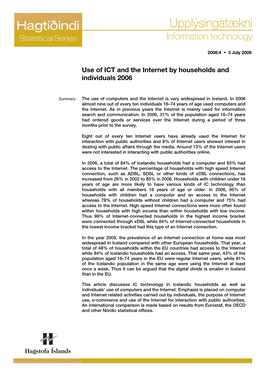 Use of ICT and the Internet by Households and Individuals 2006