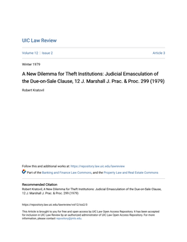 A New Dilemma for Theft Institutions: Judicial Emasculation of the Due-On-Sale Clause, 12 J