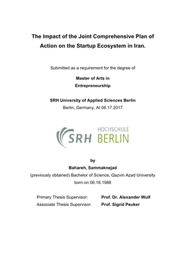 The Impact of the Joint Comprehensive Plan of Action on the Startup Ecosystem in Iran