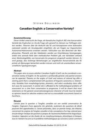 Canadian English: a Conservative Variety?