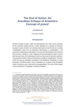 An Arendtian Critique of Aristotle's Concept of Praxis1
