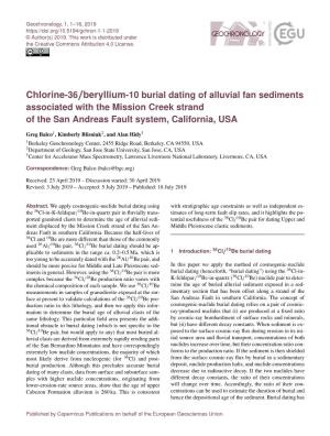 Chlorine-36/Beryllium-10 Burial Dating of Alluvial Fan Sediments Associated with the Mission Creek Strand of the San Andreas Fault System, California, USA