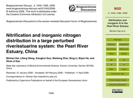 Nitrification and Inorganic N in the Pearl River Estuary