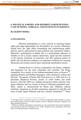 6. Political Parties and Minority Participation: Case of Roma, Ashkalia and Egyptians in Kosovo