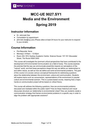 MCC-UE 9027.SY1 Media and the Environment Spring 2019