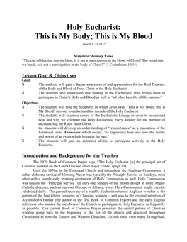 Holy Eucharist: This Is My Body; This Is My Blood Lesson # 21 of 27