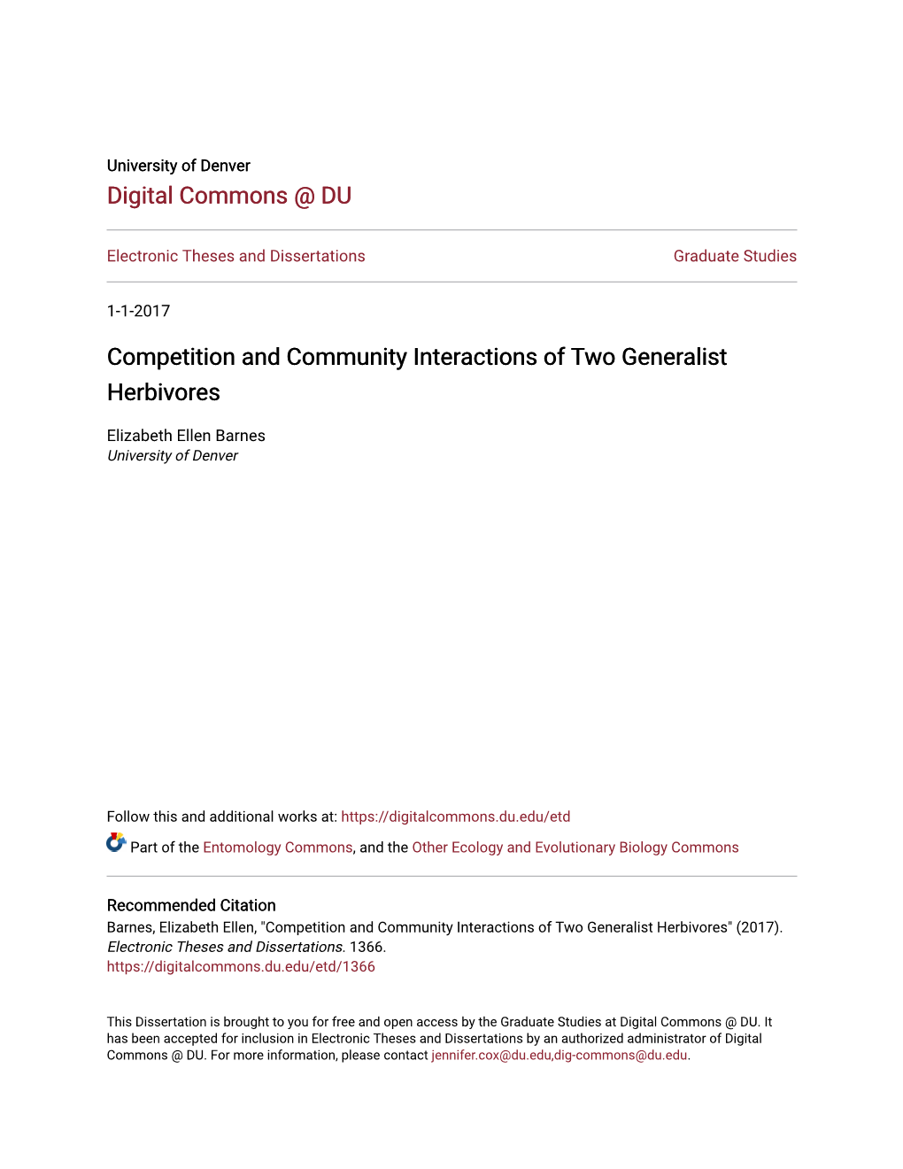 Competition and Community Interactions of Two Generalist Herbivores