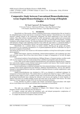 Comparative Study Between Conventional Hemorrhoidectomy Versus Stapled Hemorrhoidopexy at Ja Group of Hospitals Gwalior