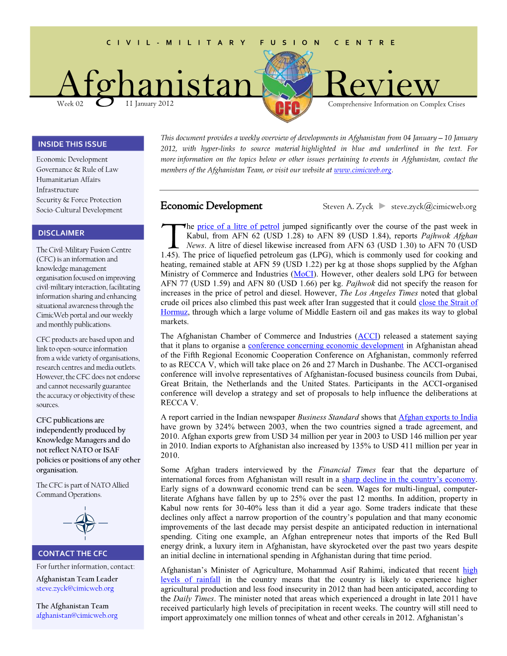 Afghanistan Review Week 02 11 January 2012 Comprehensive Information on Complex Crises