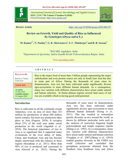 Review on Growth, Yield and Quality of Rice As Influenced by Genotypes (Oryza Sativa L.)