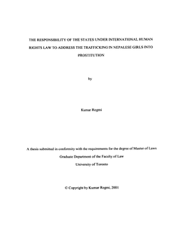 THE RESPONSIBILITY of the STATES UNDER INTERNATIONAL HUMAN RIGHTS LAW to ADDRESS the Trafflcklng in NEPALESE GIRLS INTO PROSTITU