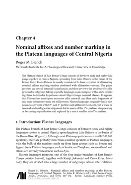 Nominal Affixes and Number Marking in the Plateau Languages of Central Nigeria Roger M