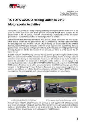TOYOTA GAZOO Racing Outlines 2019 Motorsports Activities(E