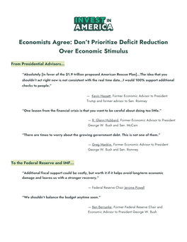 Economists Agree: Don’T Prioritize Deficit Reduction Over Economic Stimulus