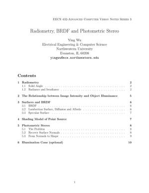 Radiometry, BRDF and Photometric Stereo
