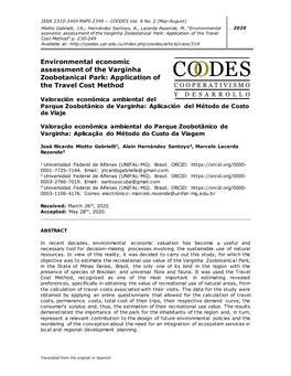 Environmental Economic Assessment of the Varginha Zoobotanical Park: Application of the Travel Cost Method