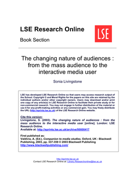 The Changing Nature of Audiences