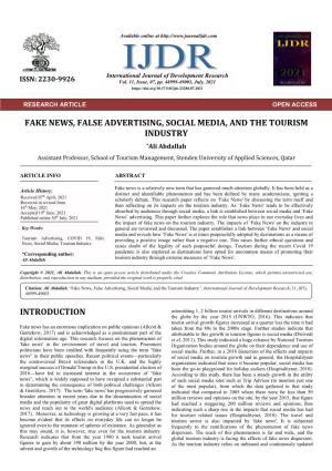 Fake News, False Advertising, Social Media, and the Tourism Industry
