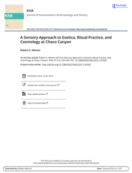 A Sensory Approach to Exotica, Ritual Practice, and Cosmology at Chaco Canyon