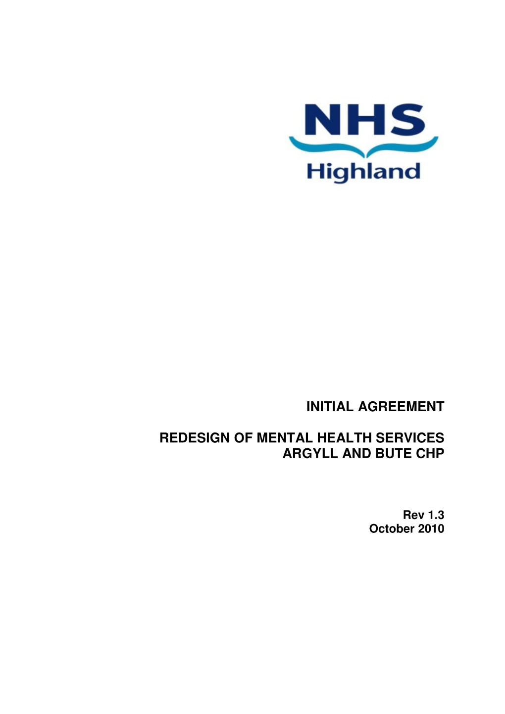 Initial Agreement Redesign of Mental Health Services