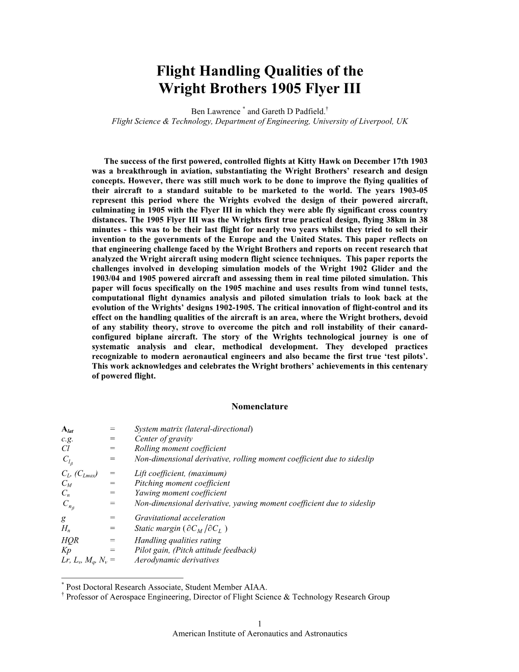 Flight Handling Qualities of the Wright Brothers 1905 Flyer III