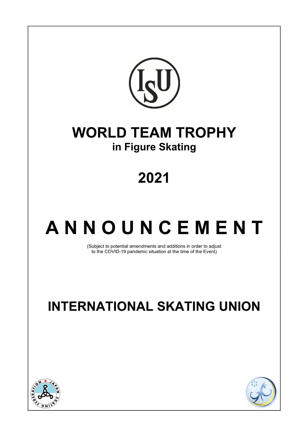 WORLD TEAM TROPHY in Figure Skating 2021 ANNOUNCEMENT