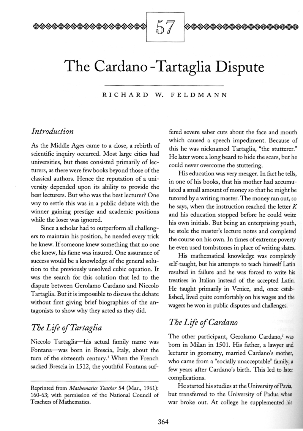 The Cardano-Tartaglia Dispute