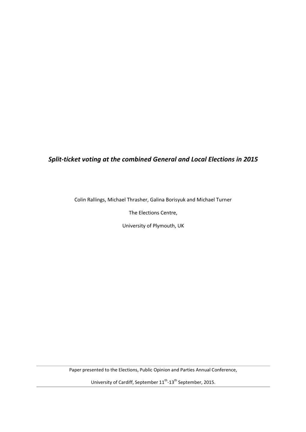 Split-Ticket Voting at the Combined General and Local Elections in 2015