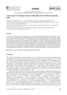 A New Species of Cnemaspis (Sauria: Gekkonidae) from Northern Karnataka, India