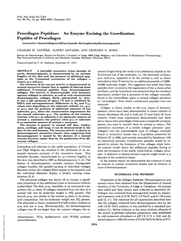 Procollagen Peptidase: an Enzyme Excising the Coordination Peptides of Procollagen (Connective Tissue/Collagen/Calf/Acrylamide Electrophoresis/Dermatosparaxis)