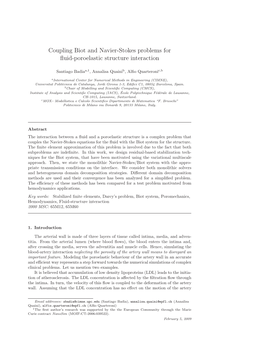 Coupling Biot and Navier-Stokes Problems for Fluid-Poroelastic