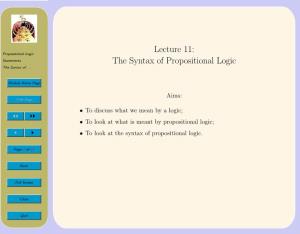 Lecture 11: the Syntax of Propositional Logic