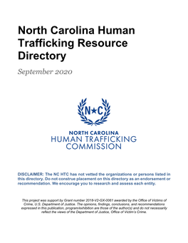North Carolina Human Trafficking Resource Directory September 2020