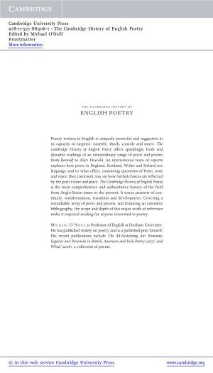 English Poetry Edited by Michael O’Neill Frontmatter More Information