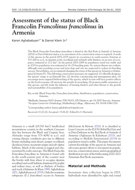 Assessment of the Status of Black Francolin Francolinus Francolinus in Armenia