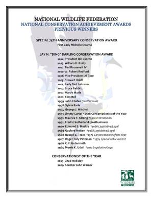National Wildlife Federation National Conservation Achievement Awards