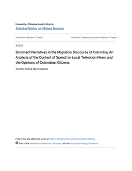 Dominant Narratives in the Migratory Discourse of Colombia; an Analysis of the Content of Speech in Local Television News and the Opinions of Colombian Citizens