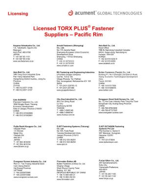 Licensed TORX PLUS Fastener Suppliers – Pacific