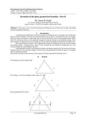Invention of the Plane Geometrical Formulae - Part II