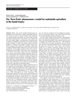 The 'Terra Preta' Phenomenon: a Model for Sustainable Agriculture In