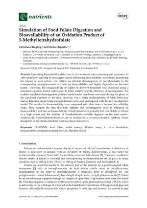 Simulation of Food Folate Digestion and Bioavailability of an Oxidation Product of 5-Methyltetrahydrofolate