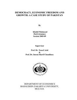 Democracy, Economic Freedom and Growth: a Case Study of Pakistan