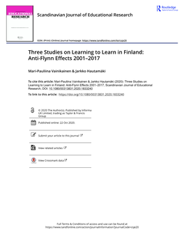 Three Studies on Learning to Learn in Finland: Anti-Flynn Effects 2001–2017