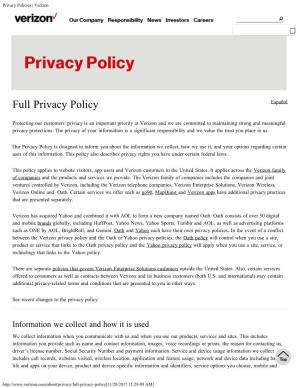 Verizon Privacy Policy
