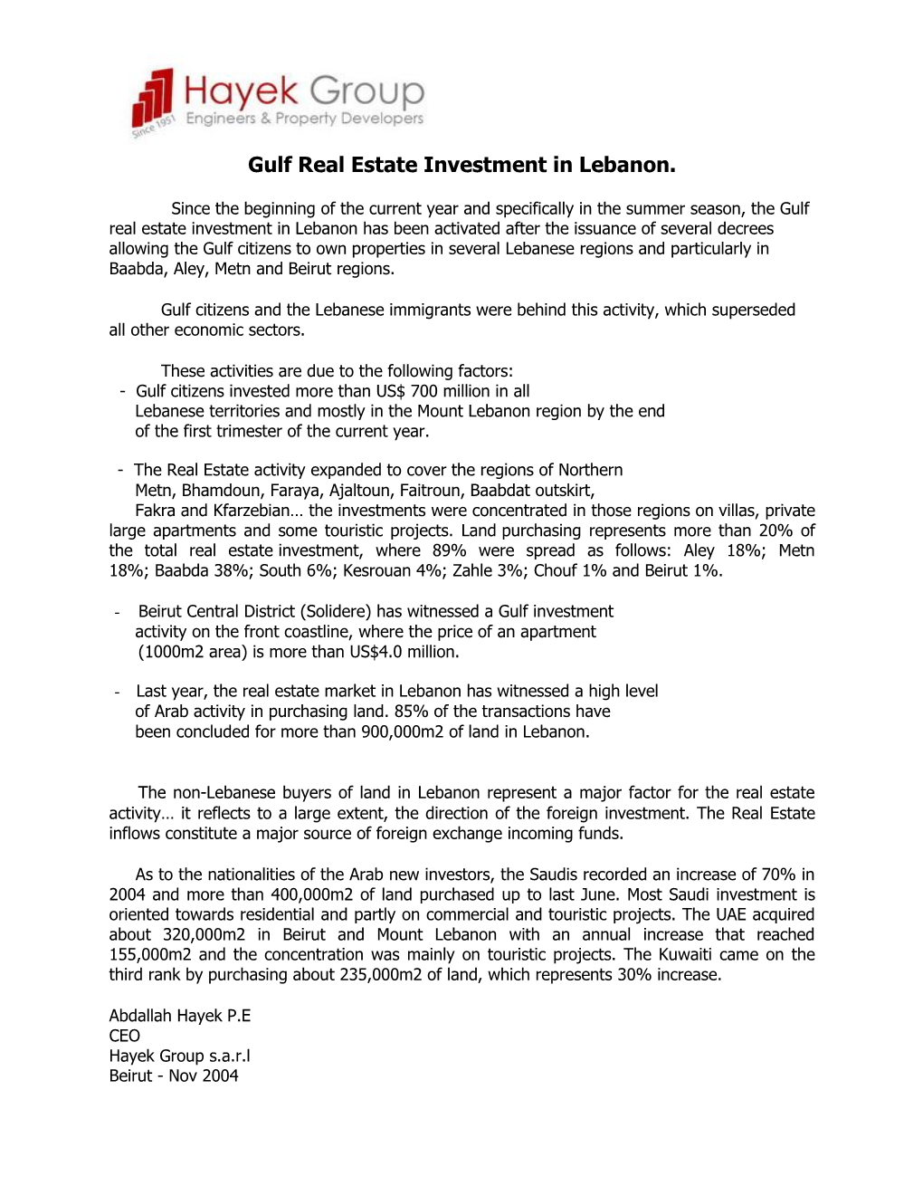 Gulf Real Estate Investment in Lebanon