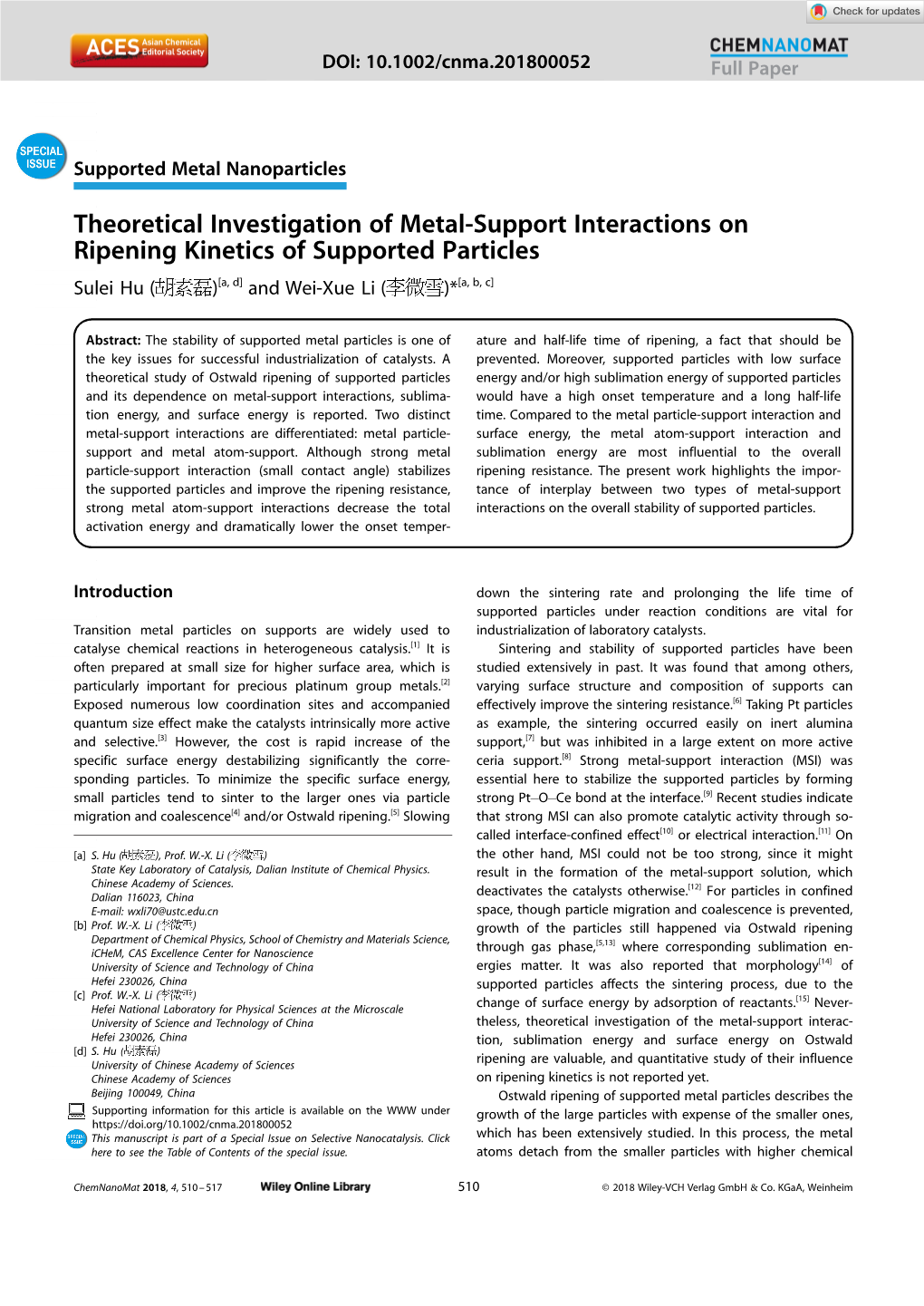 Theoretical Investigation of Metal‐Support Interactions on Ripening