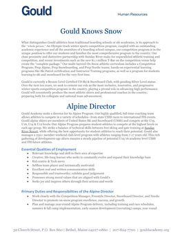 Gould Knows Snow Alpine Director