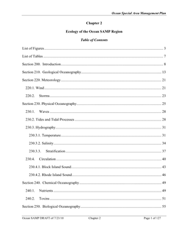 Chapter 2 Ecology of the Ocean SAMP Region Table of Contents