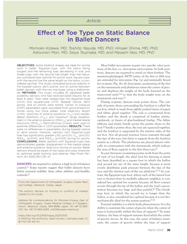 Effect of Toe Type on Static Balance in Ballet Dancers